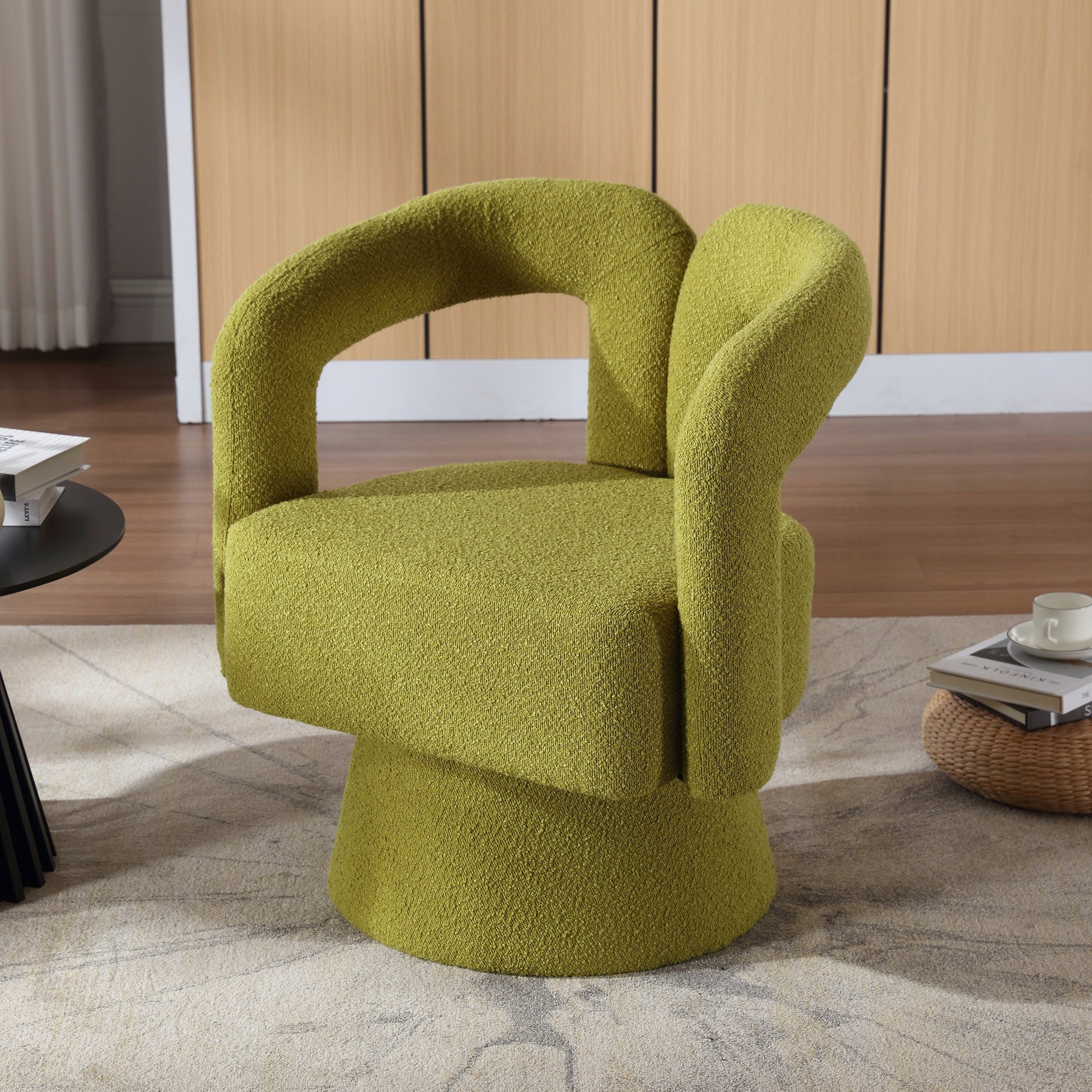 360 degree boucle swivel chair round modern olive living room house Packaging status original