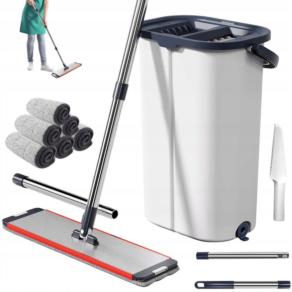 360° flat mop with bucket and 6 interchangeable cloths