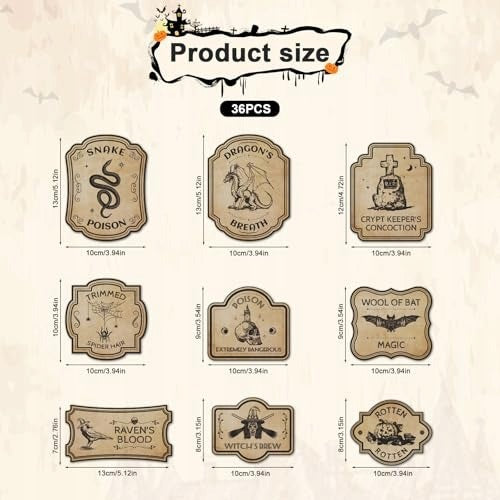 36PCS WINE BOTTLE LABELS FOR HALLOWEEN 9 STYLES LABELS FOR KITCHEN Manufacturer code 36SZT-ETYKIET-NA-BUTELKI-WINA