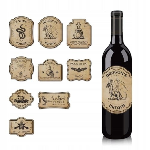 36PCS WINE BOTTLE LABELS FOR HALLOWEEN 9 STYLES LABELS FOR KITCHEN Packaging status original