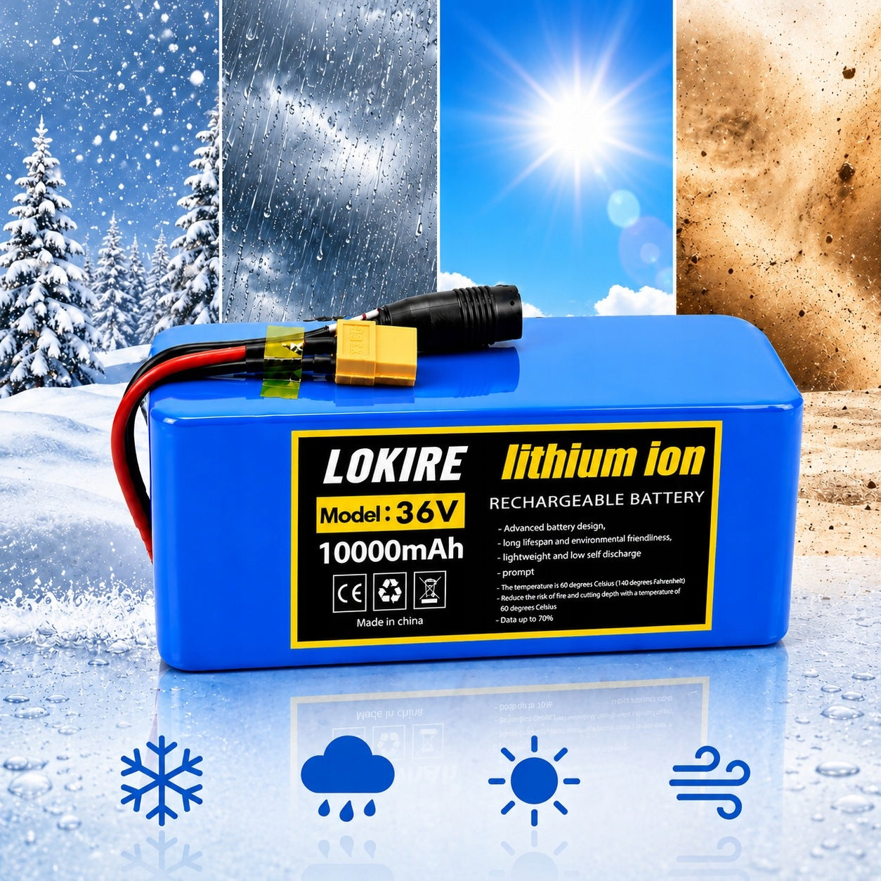 36V 10Ah Lithium-Ion Battery with XT60-DC Connector and Charger for E-Bike and E-Scooter Brand no brand