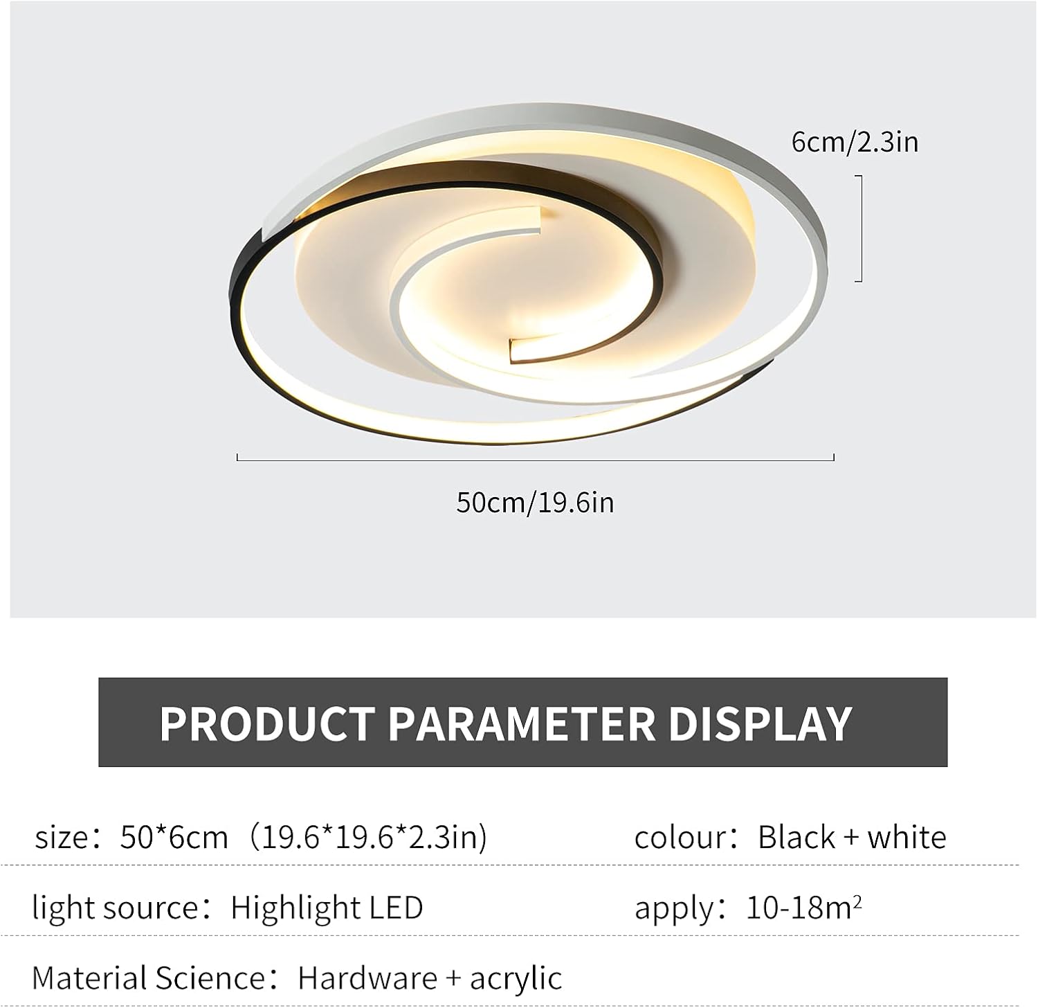 36W 50CM DIMMABLE ROUND BLACK AND WHITE LED CEILING LIGHT FOR LIVING ROOM Brand no brand