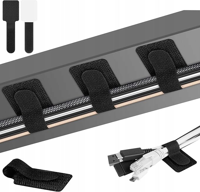 36X SELF ADHESIVE CABLE TIES ORGANIZATION OFFICE VELCRO DESK BLACK