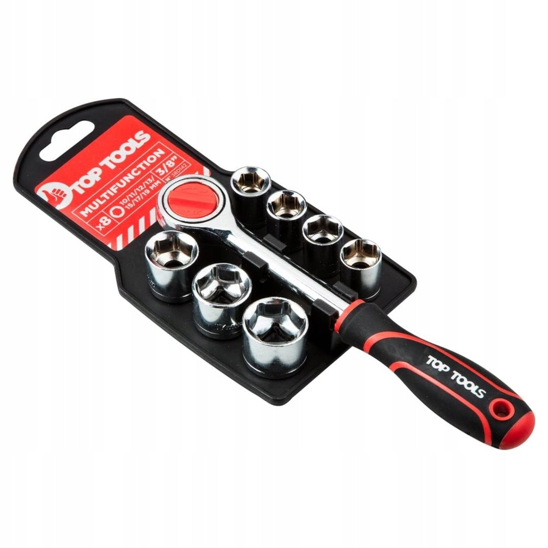 38D142 SOCKET WRENCHES 3/8", SET OF 8 E:PIECES Top Tools Brand TOP TOOLS