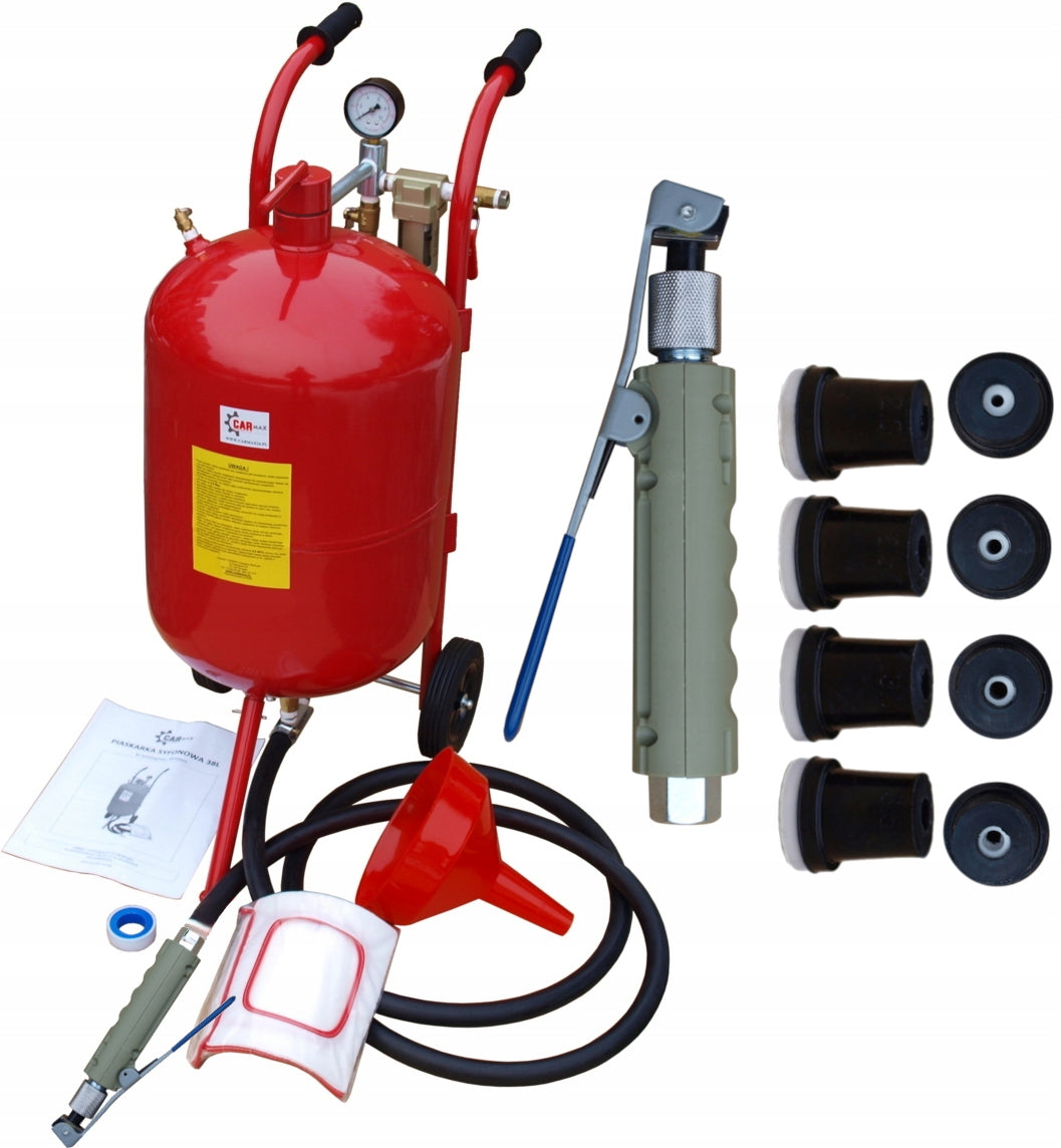 38L MOBILE SIPHON SANDBLASTER ON WHEELS + MASK + 16 NOZZLES - THE STRONGEST
