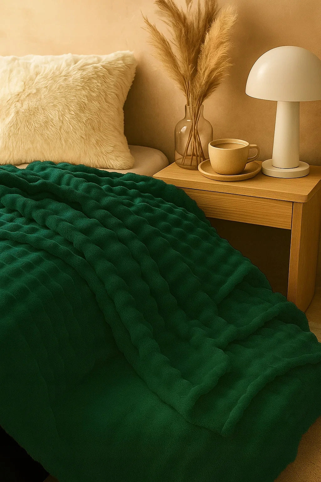 3D Blanket Embossed 200x220 Soft Fluffy Blanket Bedspread Bottle Green Packaging status original