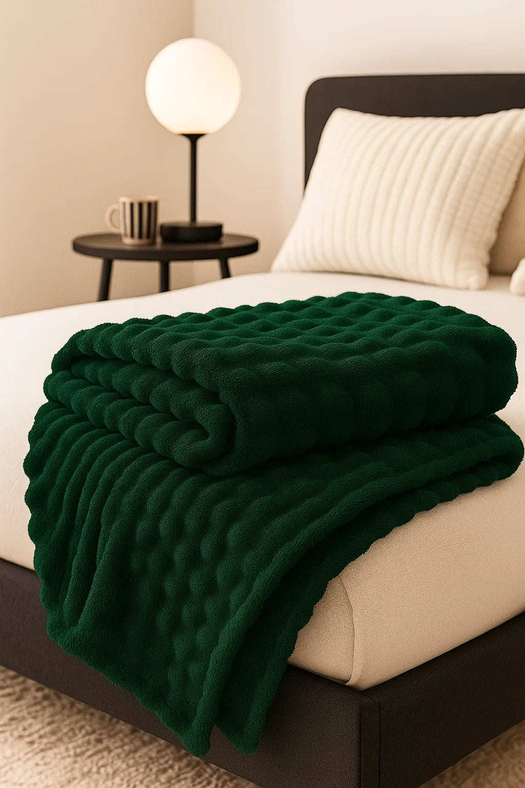 3D Blanket Embossed 200x220 Soft Fluffy Blanket Bedspread Bottle Green