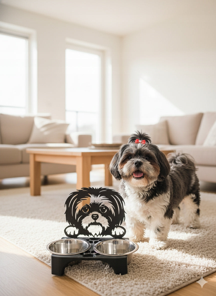 3D Dog Bowl Stand + Bowls - Shih tzu - Shitzu - 2 x 400 ml Material made from a synthetic material