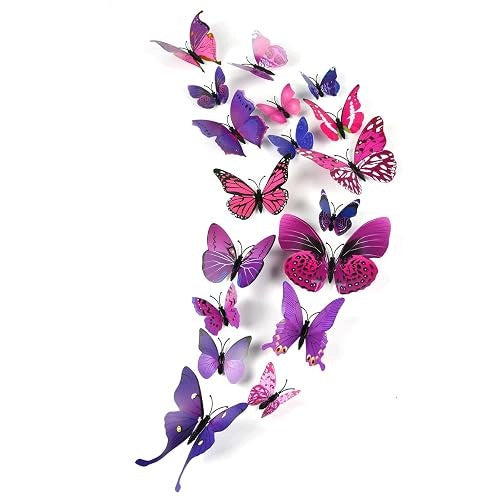 3D PURPLE BUTTERFLY WALL STICKERS FOR GIRL'S ROOM DECORATION - SET OF 48 Brand no brand
