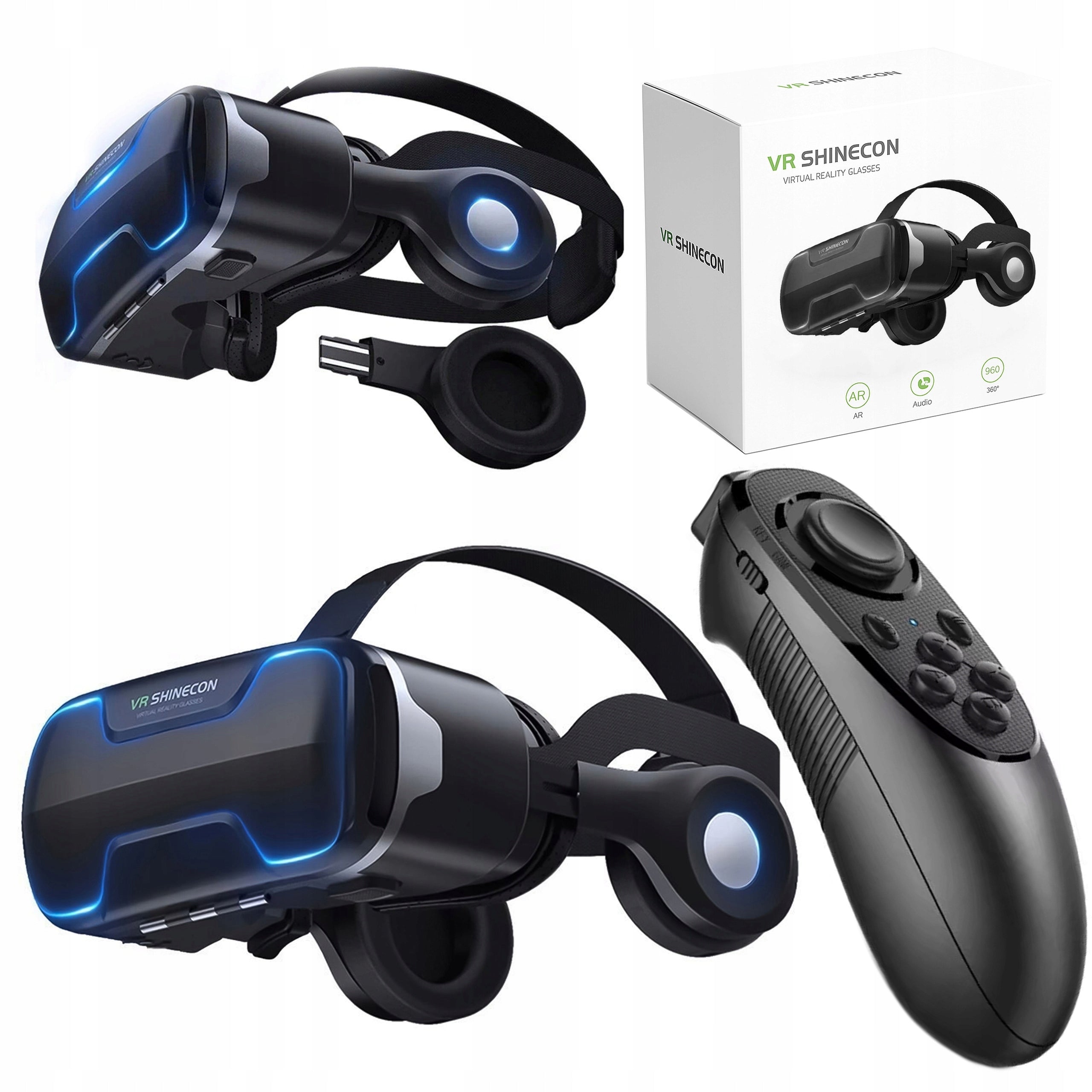 3D VR goggles Shinecon G02ED with headphones for smartphone with remote control