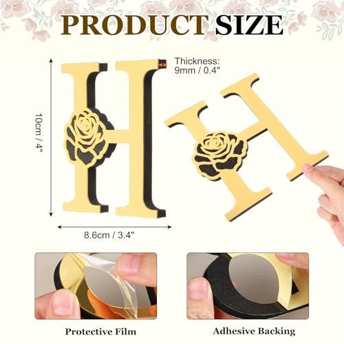 3D WALL STICKER LETTER H ACRYLIC MIRROR GOLD ROSE FLOWER acrylic Manufacturer code SWC5908807017342