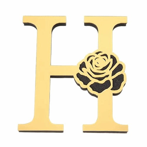 3D WALL STICKER LETTER H ACRYLIC MIRROR GOLD ROSE FLOWER acrylic