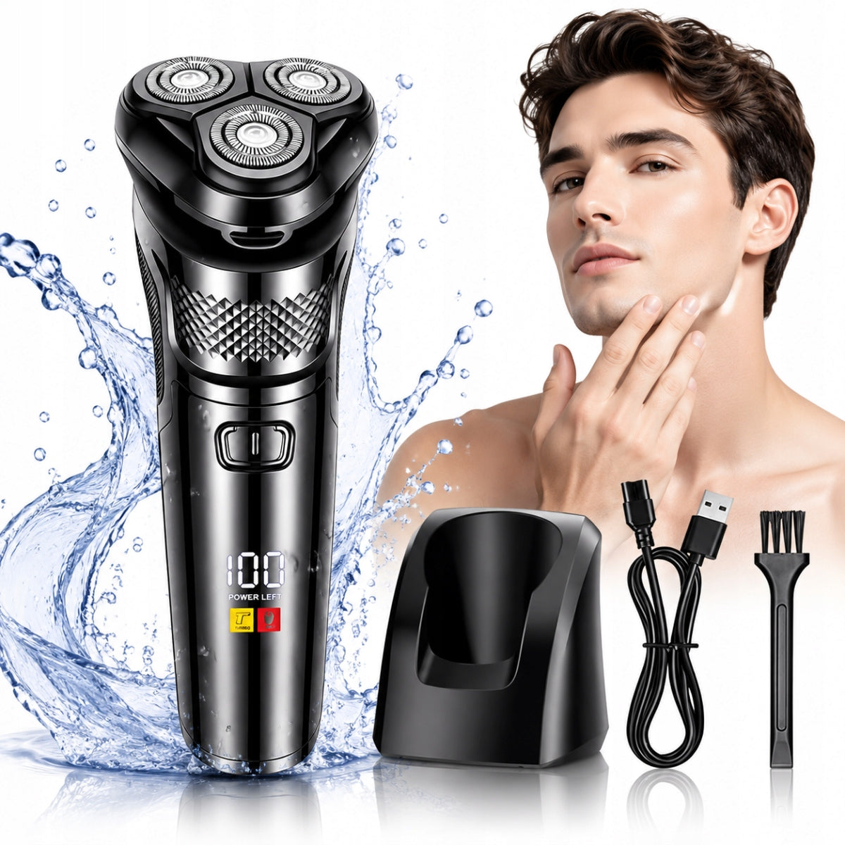3D male shaver 3 heads – waterproof, USB, trimmer, LCD