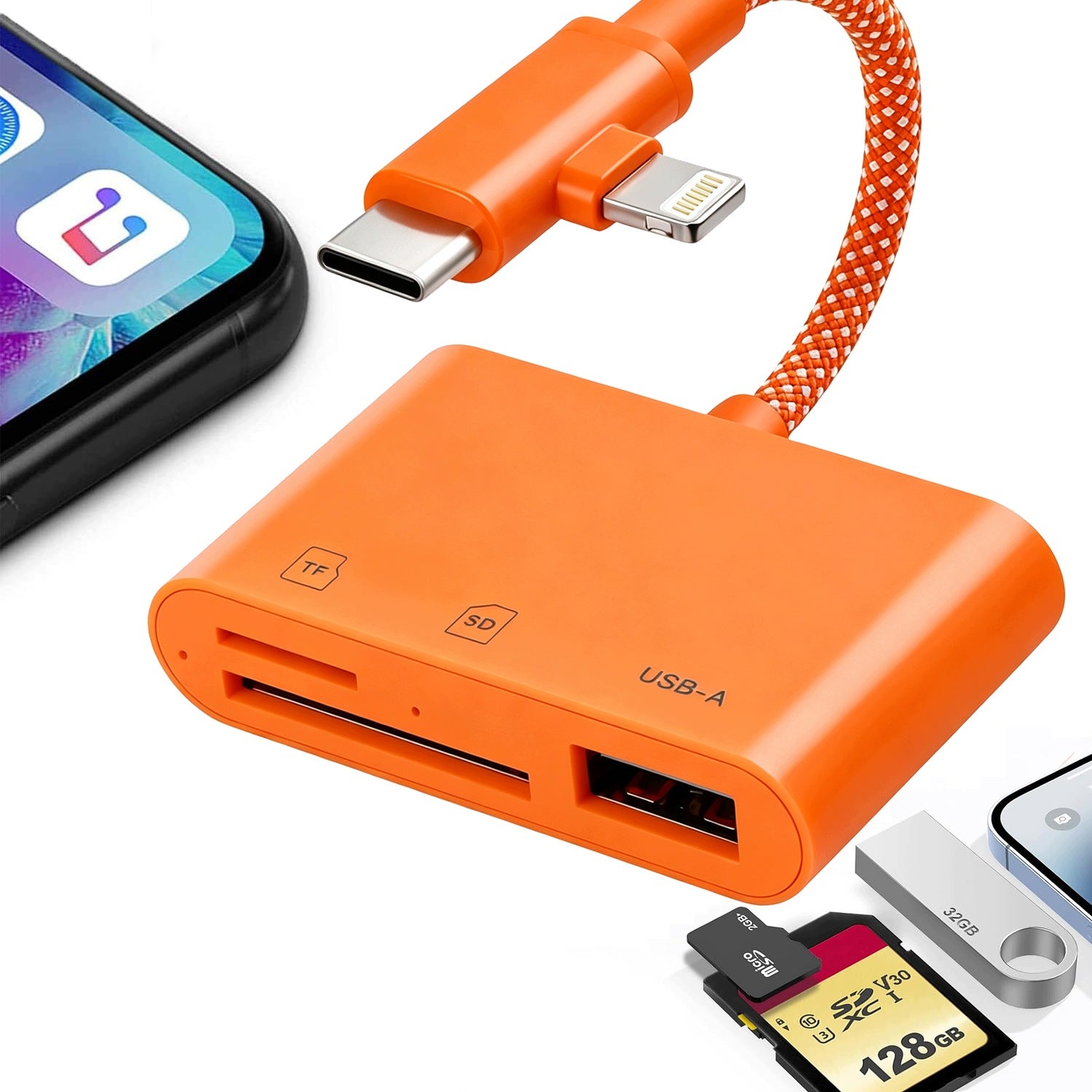 3IN1 ADAPTER MEMORY CARD READER FOR ANDROID IPHONE LIGHTNING MICRO SD USB