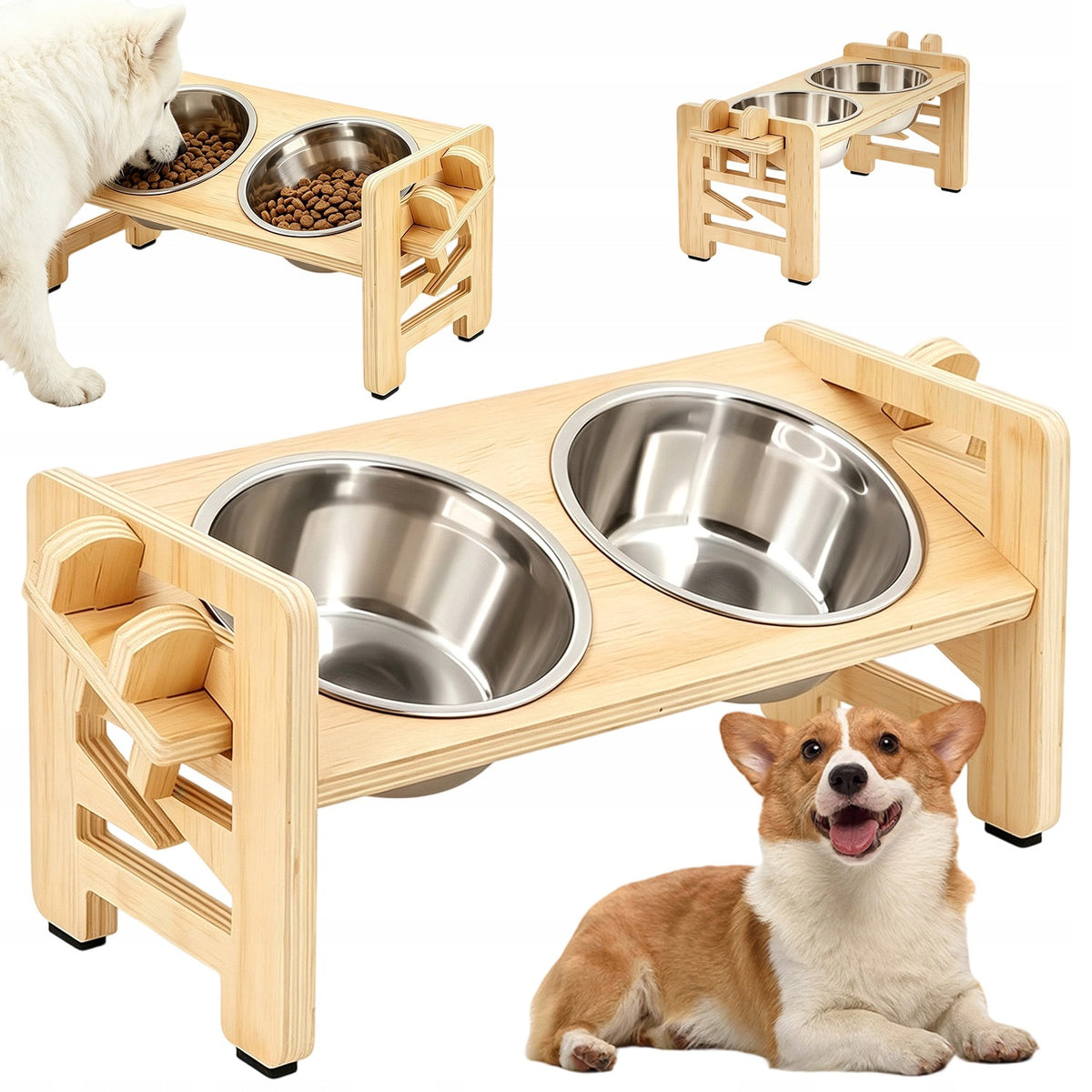 3IN1 BOWL RAISED CAT BOWLS, FOOD BOWL RAISED STEEL