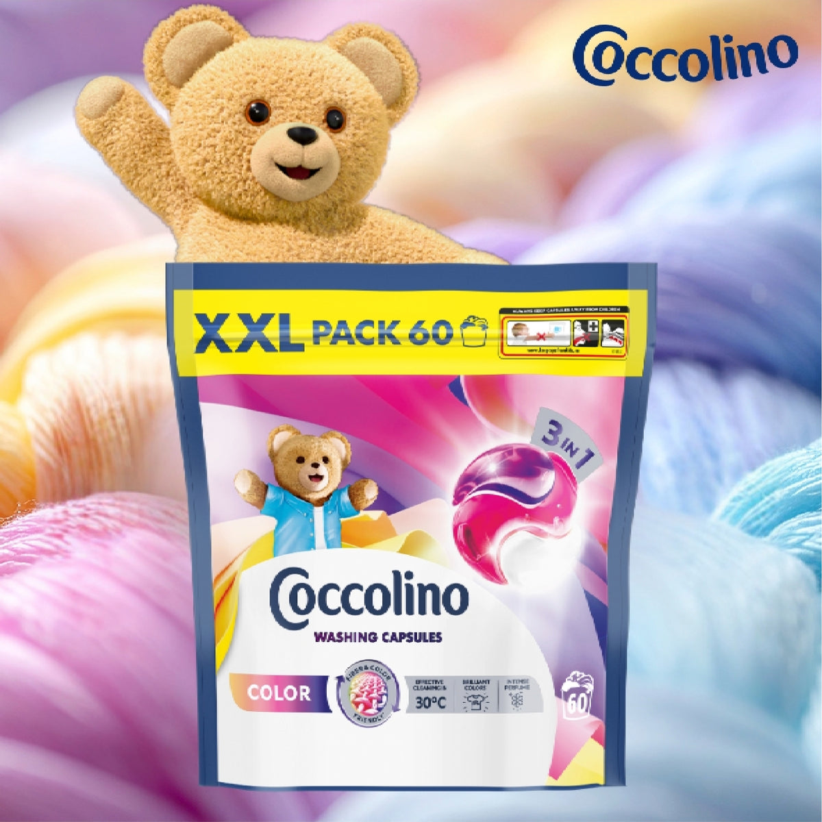 3IN1 CAPSULES FOR WASHING COLOURED FABRICS – COCCOLINO XXL, 60 WASHES Manufacturer code 870181779213