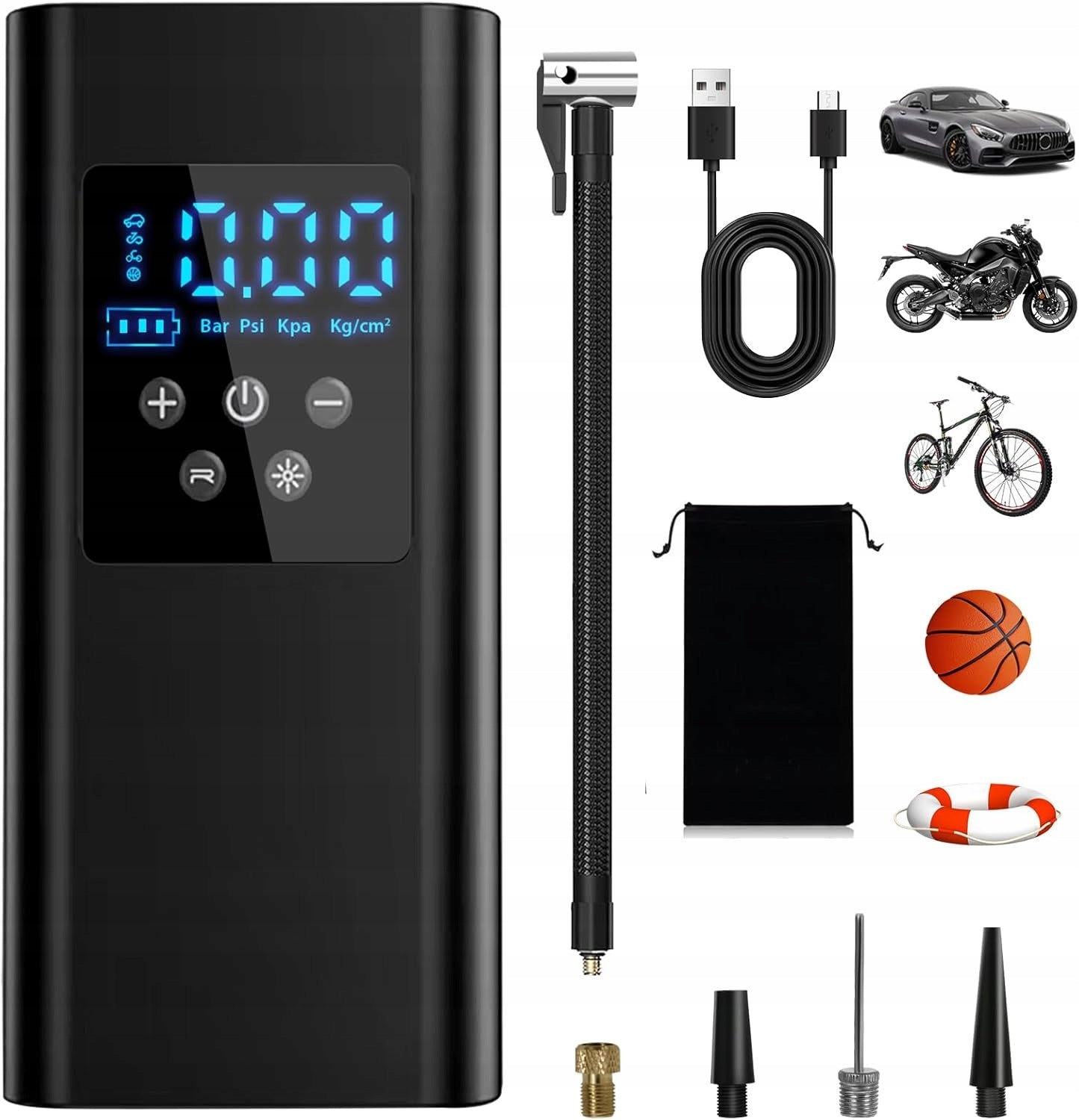 3IN1 CAR COMPRESSOR ELECTRIC PUMP WITH DIGITAL DISPLAY