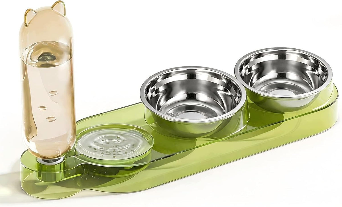 3IN1 CAT BOWL ELEVATED INCLINED STAINLESS STEEL DISPENSER