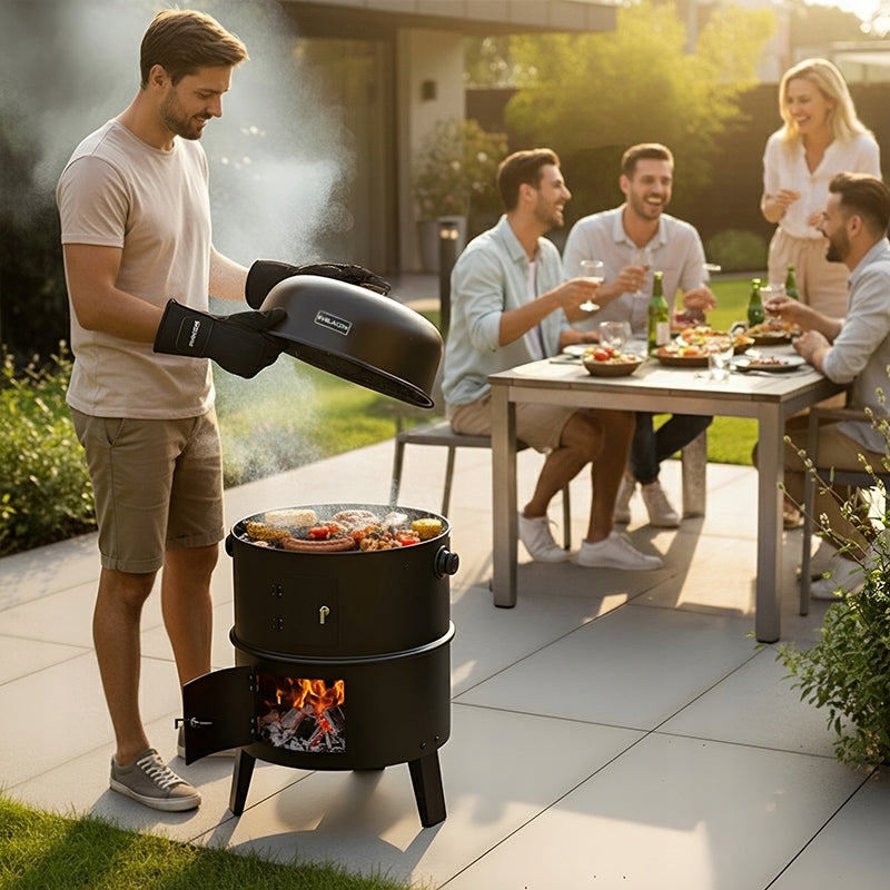 3IN1 GARDEN CHARCOAL GRILL FIRE PIT WITH THERMOMETER COVER Grill height 80 cm