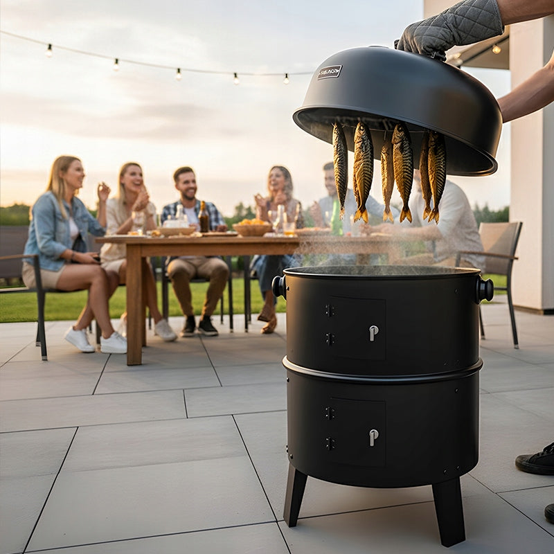 3IN1 GARDEN CHARCOAL GRILL FIRE PIT WITH THERMOMETER COVER Grill width 40 cm