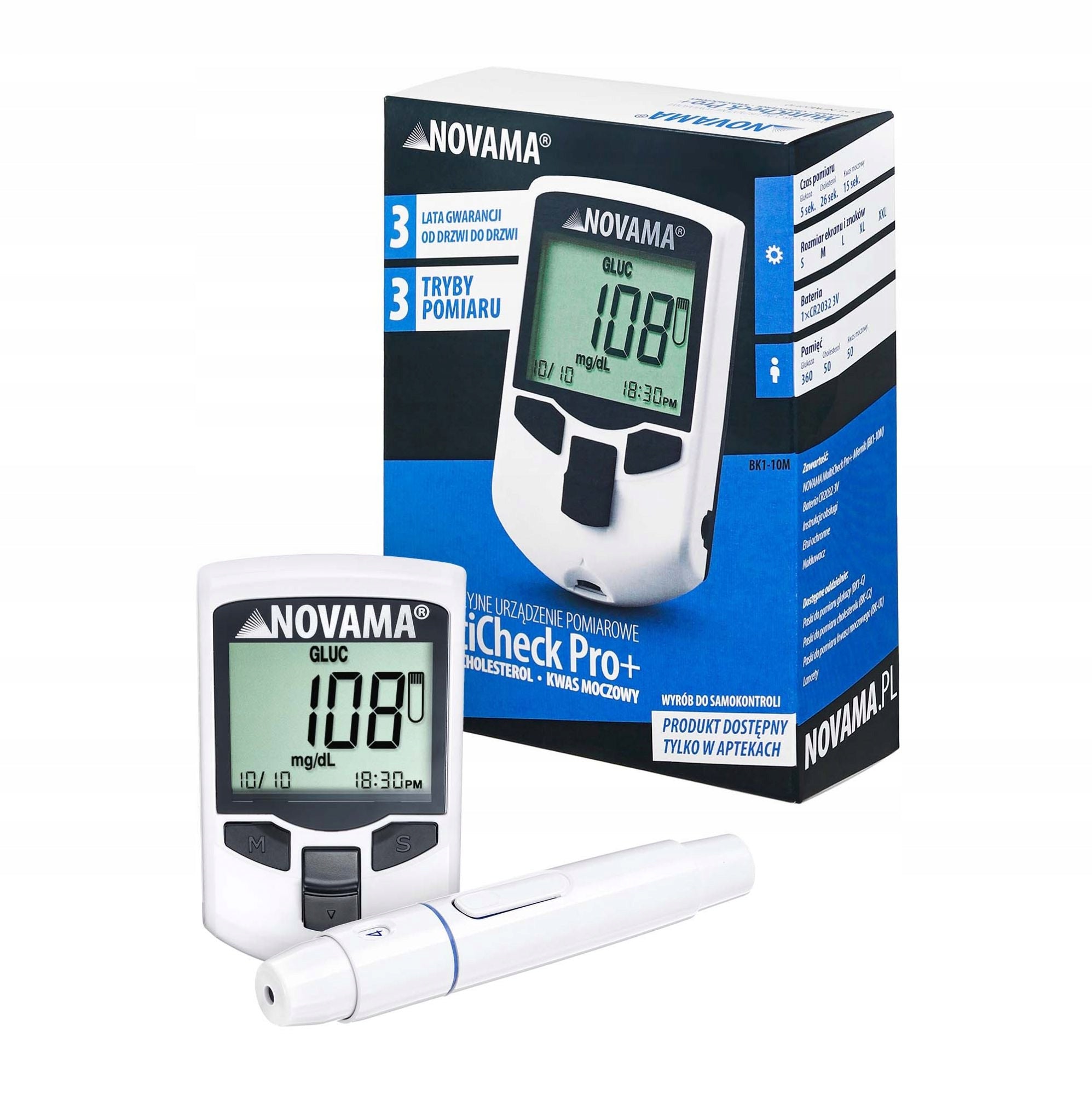 3IN1 GLUCOSE METER NOVAMA MULTICHECK PRO+ GLUCOSE CHOLESTEROL URIC ACID Medical device yes