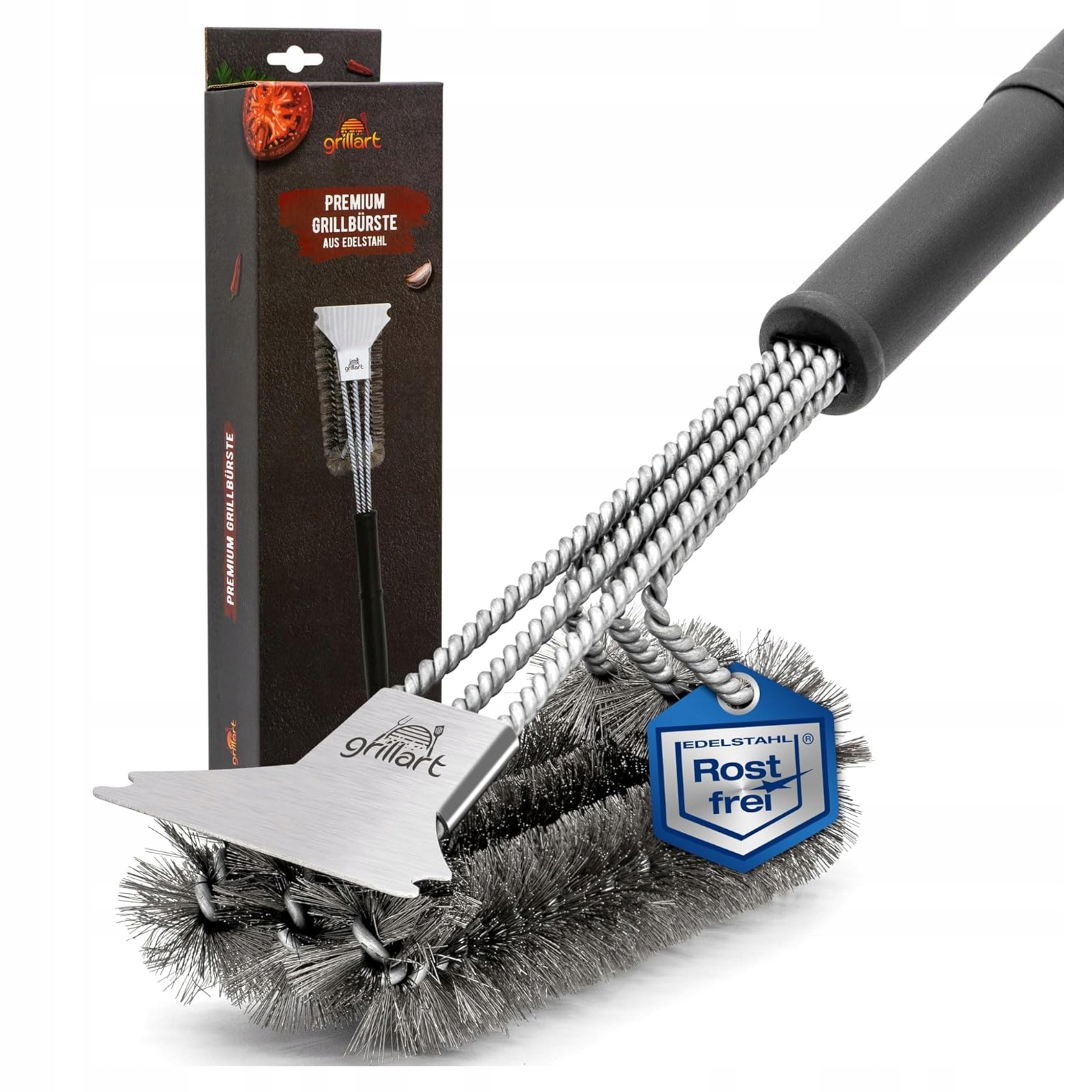 3IN1 GRILL BRUSH GRATE CLEANING WITH BRASS BRISTLES AND SPATULA