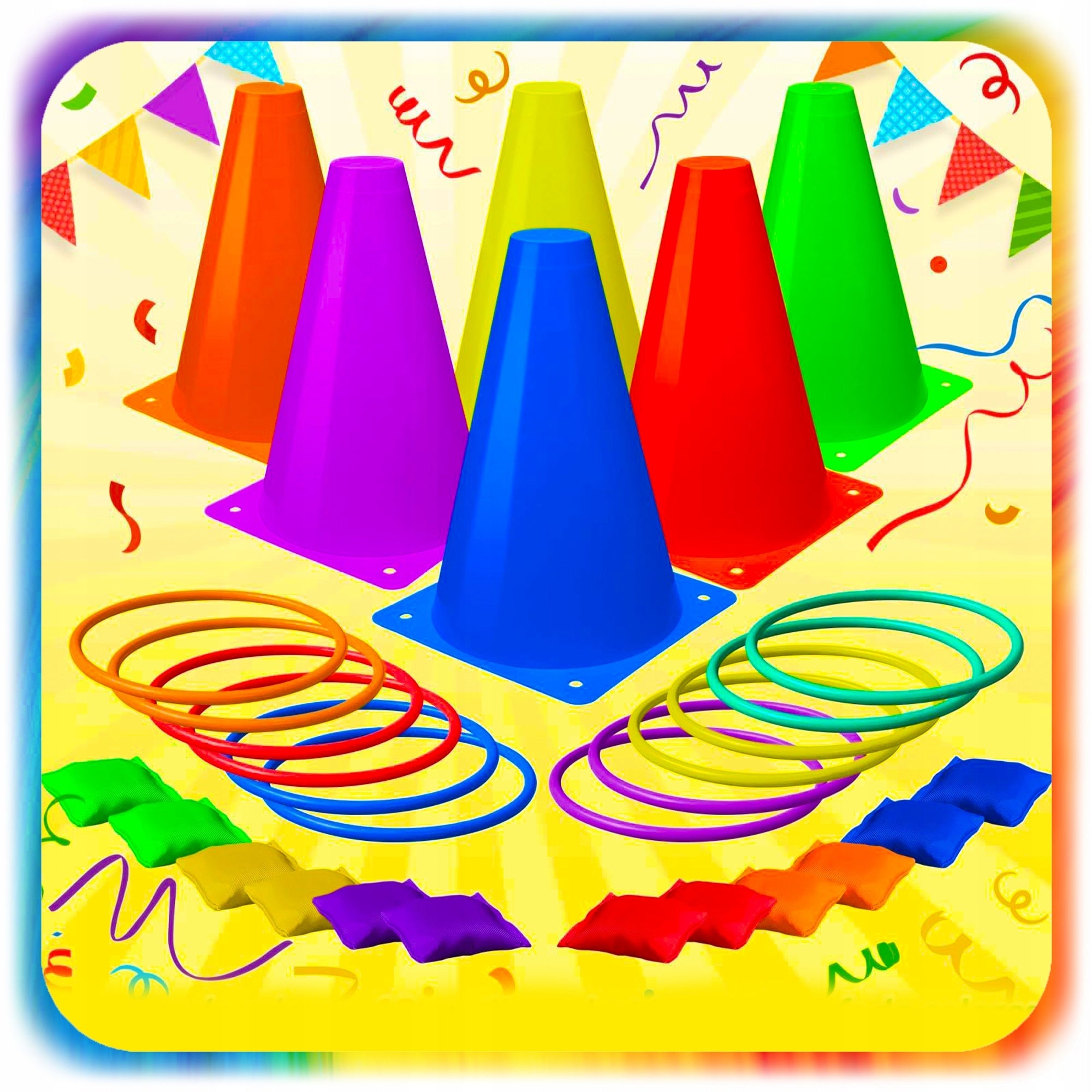 3IN1 MOVEMENT ARCADE GAME CONES BAGS HOOPS RINGO FUN CHILDREN Color multicolor