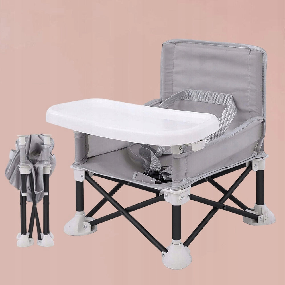 3IN1 PORTABLE BABY FEEDING CHAIR FOLDING FEEDING TABLE Color shades of gray and silver