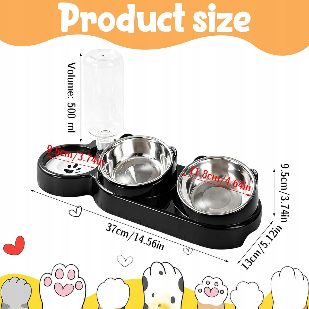 3IN1 STAINLESS STEEL CAT BOWL RAISED ERGONOMIC Brand HB
