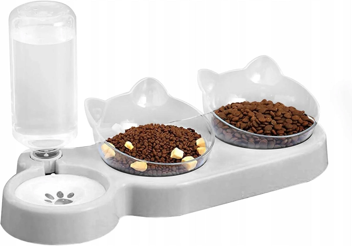 3IN1 TRIPLE DOG CAT BOWL WITH WATER DISPENSER EASY TO CLEAN