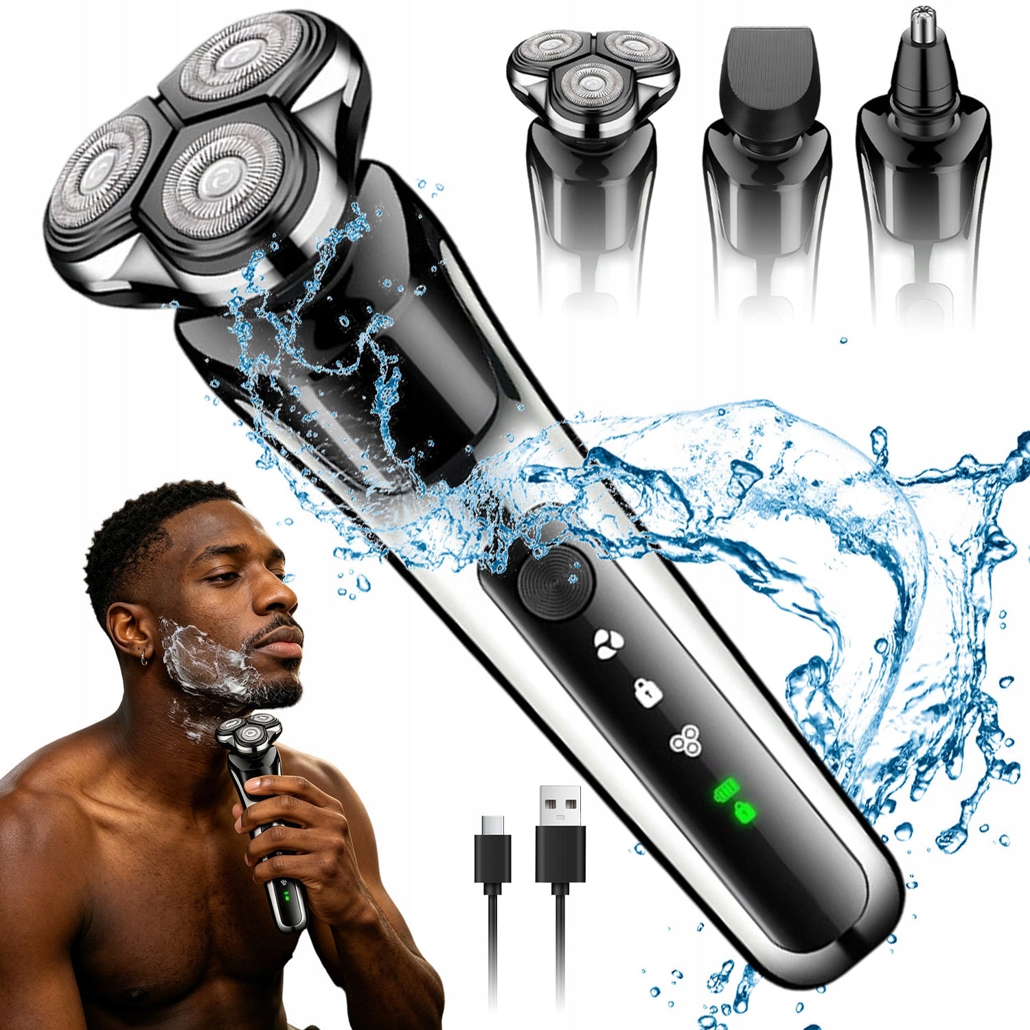 3IN1 USB ELECTRIC SHAVER WITH NOSE TRIMMER AND SIDEBURNS