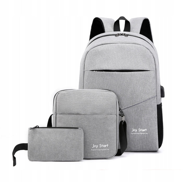 3IN1 USB SCHOOL BACKPACK GREY ROOMY FOR LAPTOP BOOKS FOR SCHOOL AND TRAVEL Packaging status original