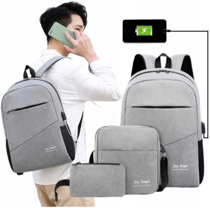 3IN1 USB SCHOOL BACKPACK GREY ROOMY FOR LAPTOP BOOKS FOR SCHOOL AND TRAVEL