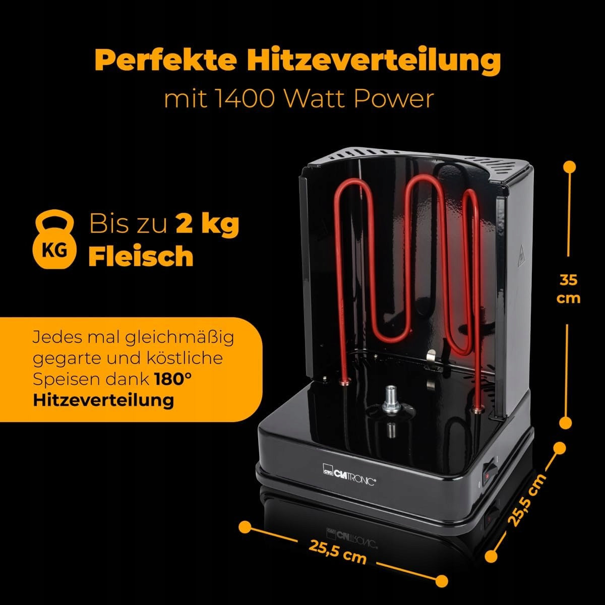 3IN1 VERTICAL GRILL FOR CHICKEN KEBAB SKEWERS 1400W Power rating 1400 W