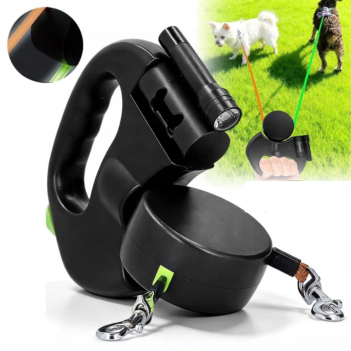 3M DOUBLE LEASH WITH LED LIGHTING AND COMFORTABLE HANDLE FOR SMALL DOGS