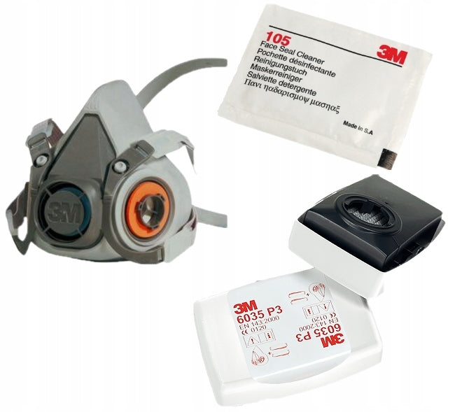 3M MASK 6300 WITH FILTERS 3M 6035 P3 HALF MASK AND WIPE 105
