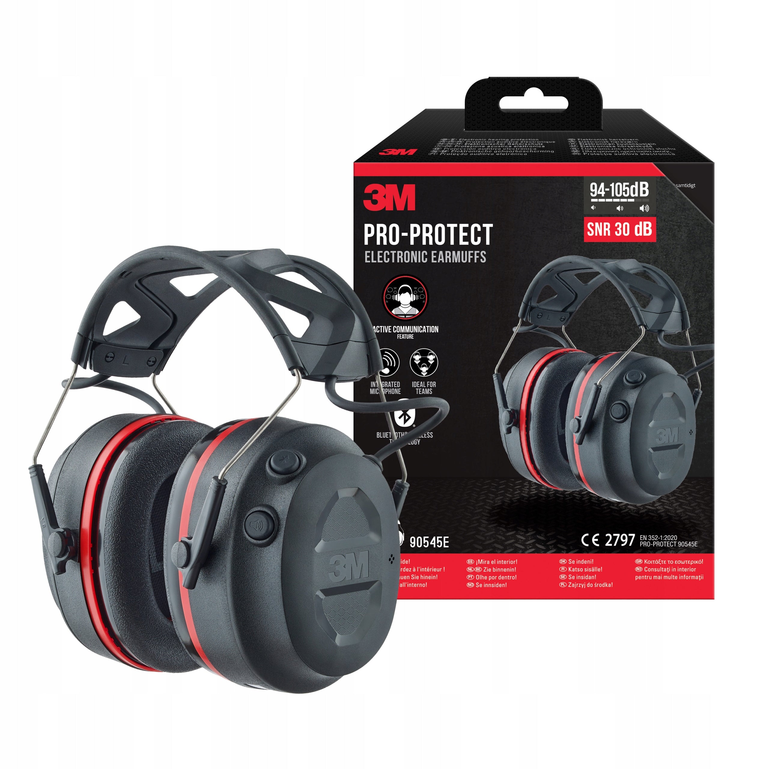 3M Pro-Protect Earmuffs Bluetooth Protective Headphones SNR 30 dB black