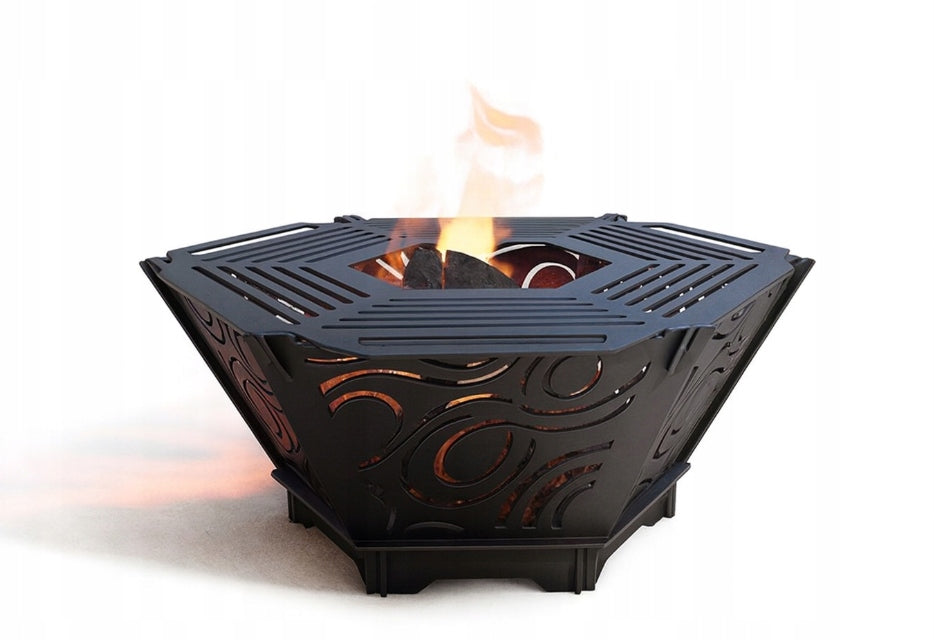 3MM STEEL GARDEN FIRE PIT WITH GRATE FOLDING GRILL MODERN MAZY
