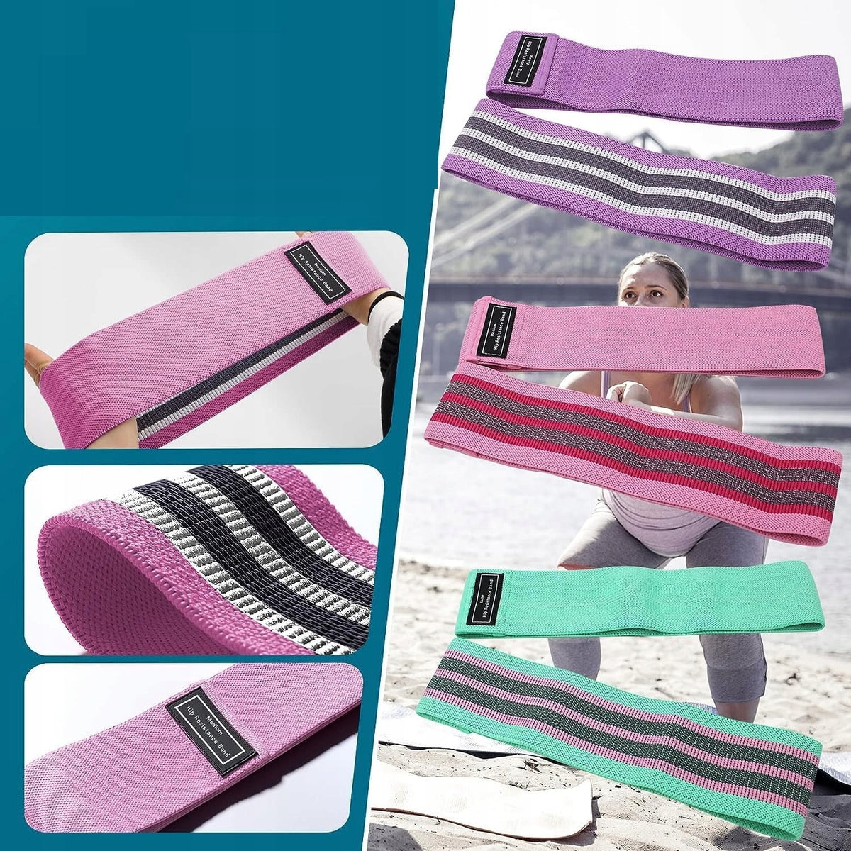 3PCS - RUBBER RESISTANCE BAND SET FOR GLUTEAL LEG EXERCISES YOGA FITNESS Brand no brand