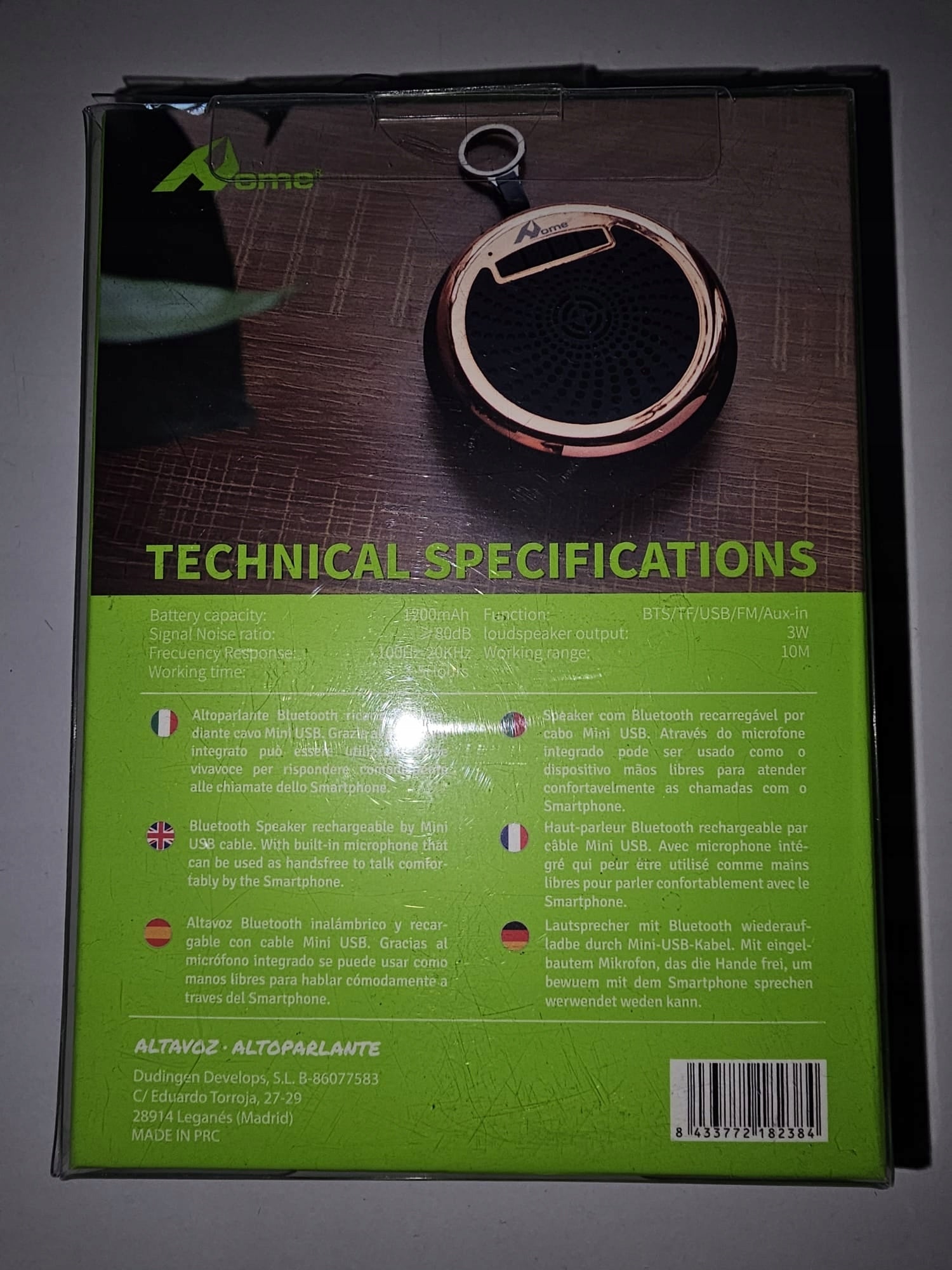 3W BLUETOOTH WIRELESS SPEAKER EAN (GTIN) 8433772182384