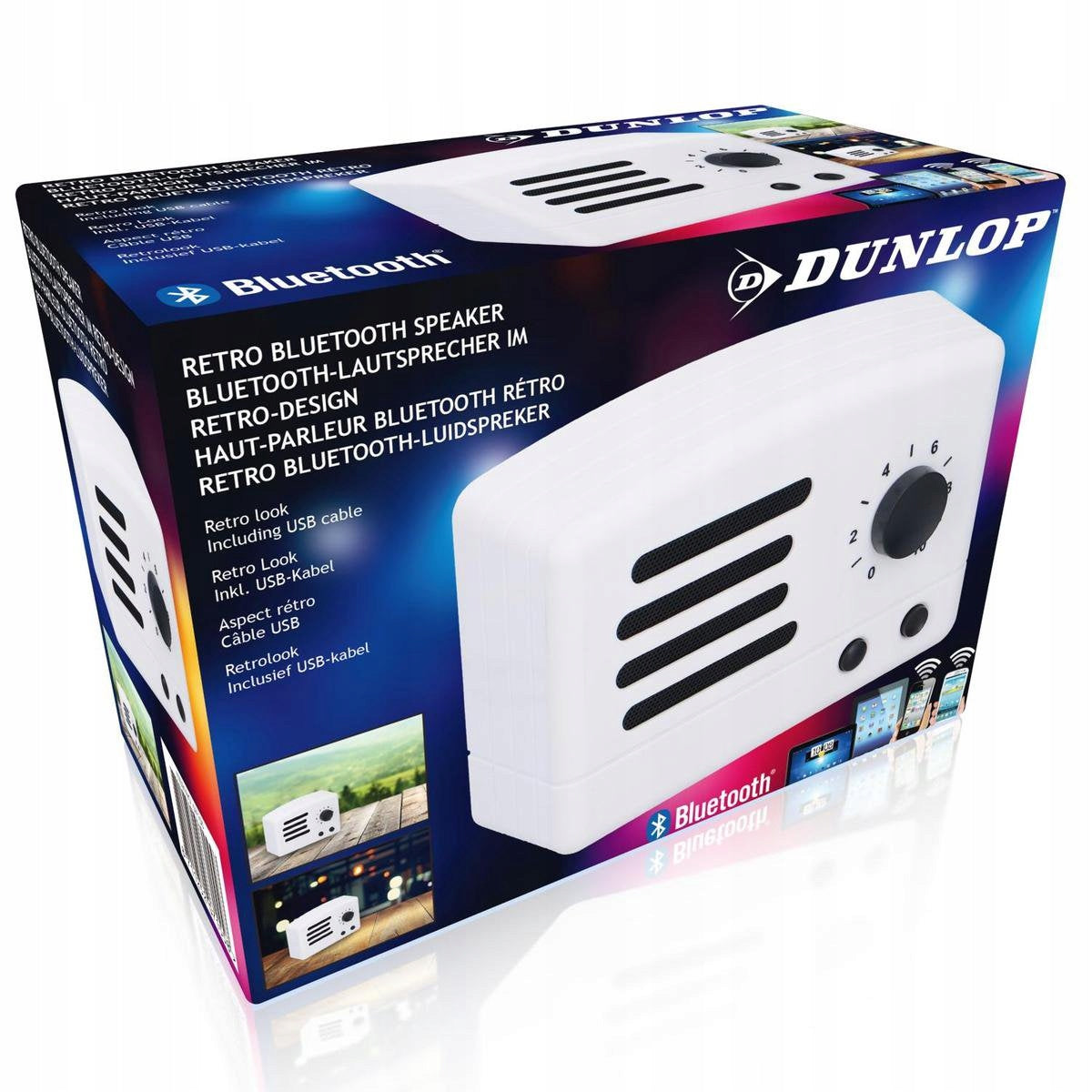 3W Bluetooth Speaker - Dunlop Retro Look with USB Cable - White Brand Dunlop