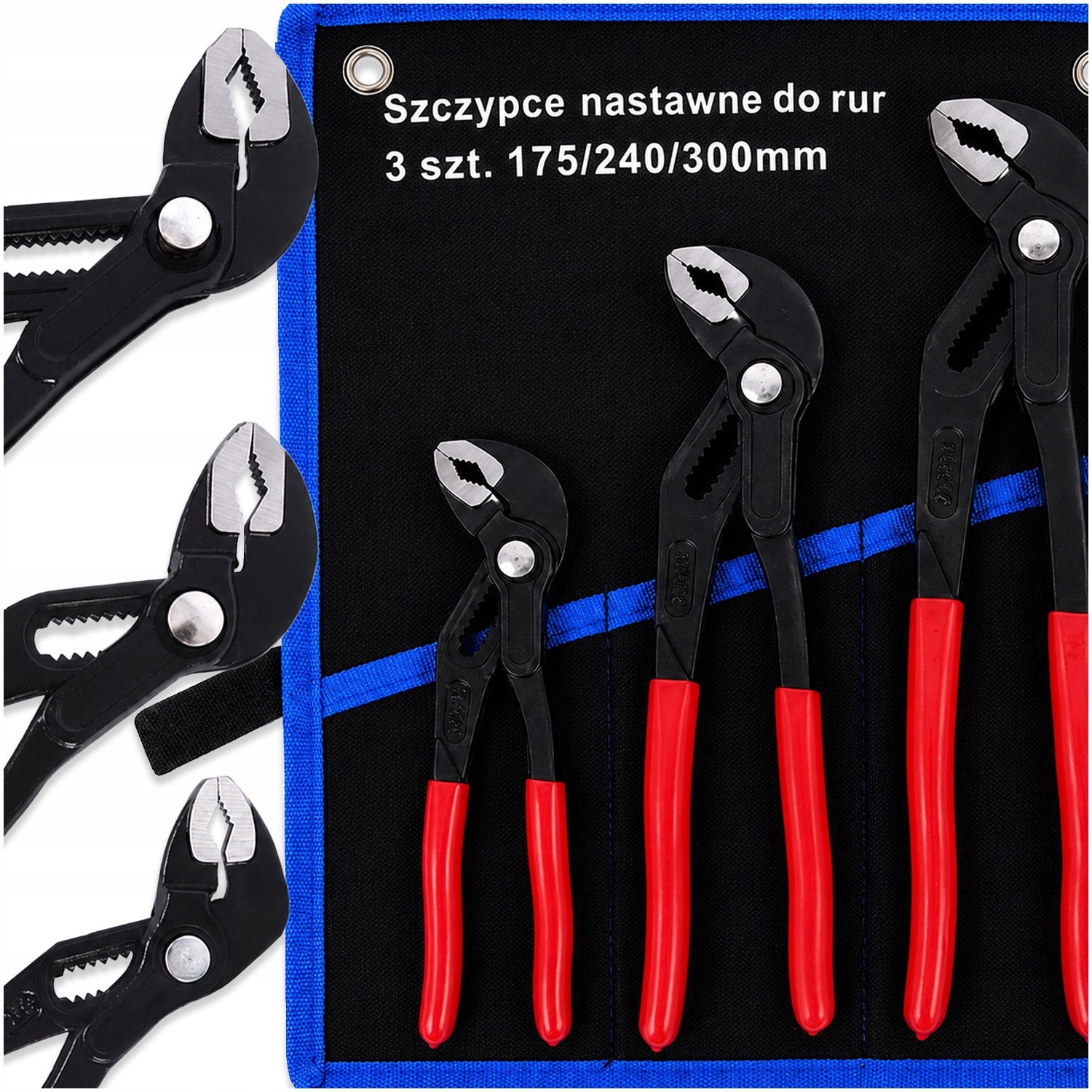 3X ADJUSTABLE PIPE PLIERS SET FOR FITTERS 7" 10" 12" 175/240/300 mm Manufacturer code ZESTAW 3X SZCZYPCE NASTAWNE DO RUR MEMFLOW
