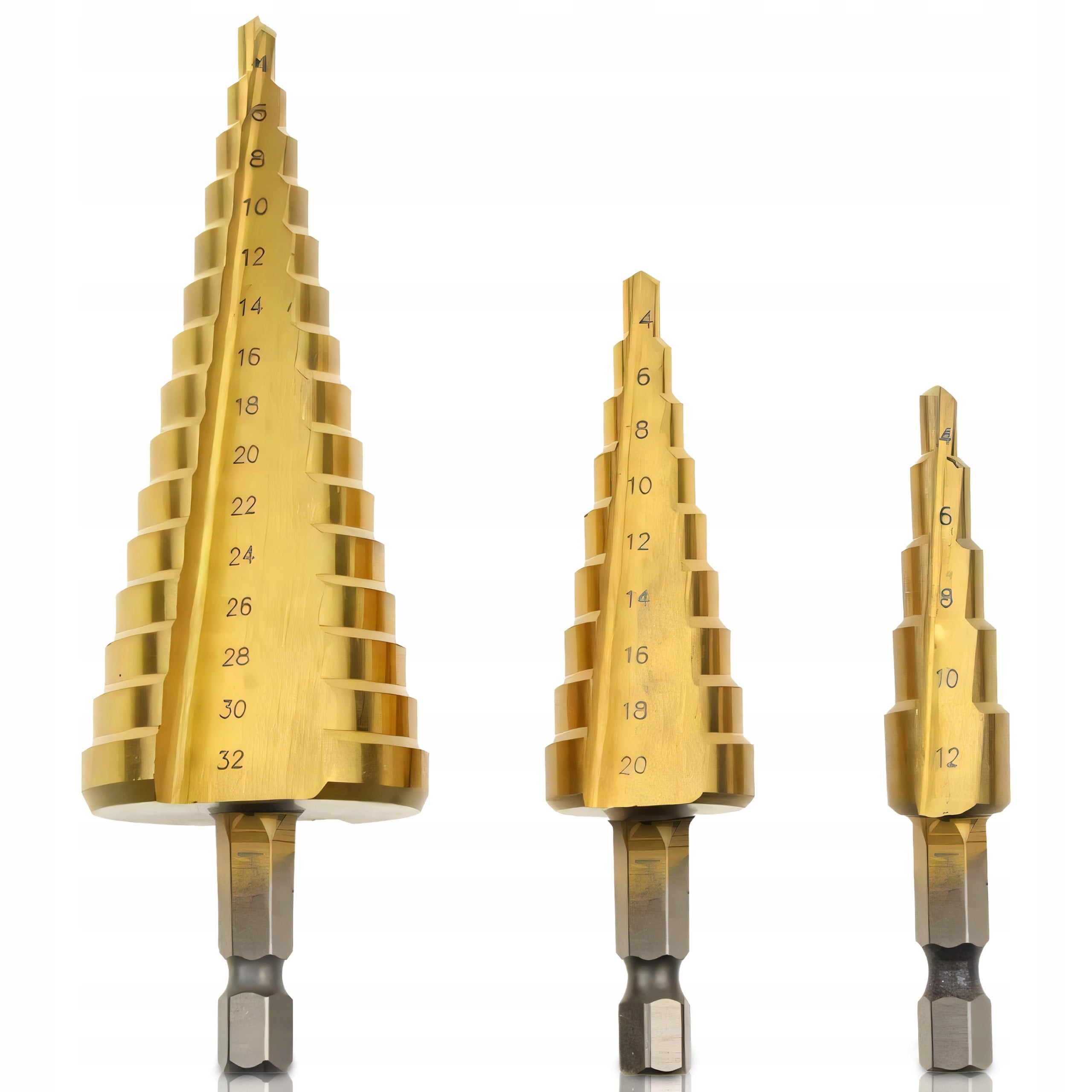 3X CONICAL STEP CHRISTMAS TREE DRILL BIT FOR METAL SHEET METAL 4-32MM HSS SET