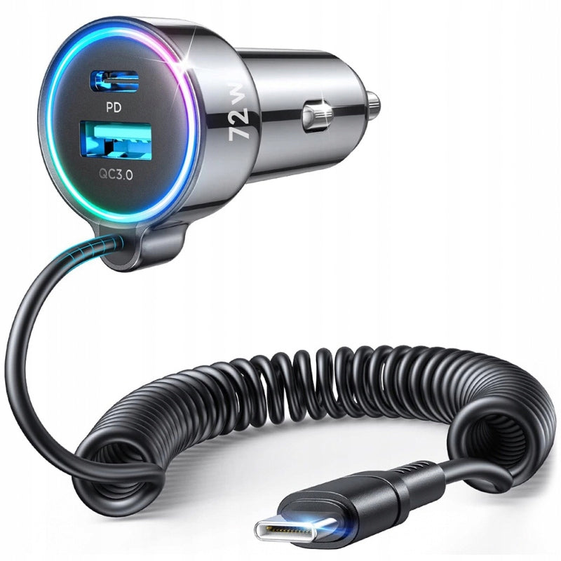 3in1 Car Charger JR-CL07 72W 4.0A PD 3.0 QC 3.0 With 1.6M Cable