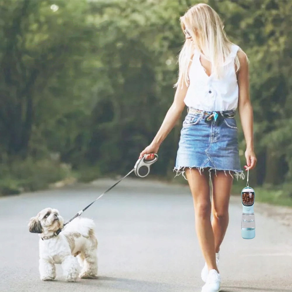 3in1 Dog Bottle Water Bottle Drinker Bowl for Water and Tourist Food 550ml Color blue