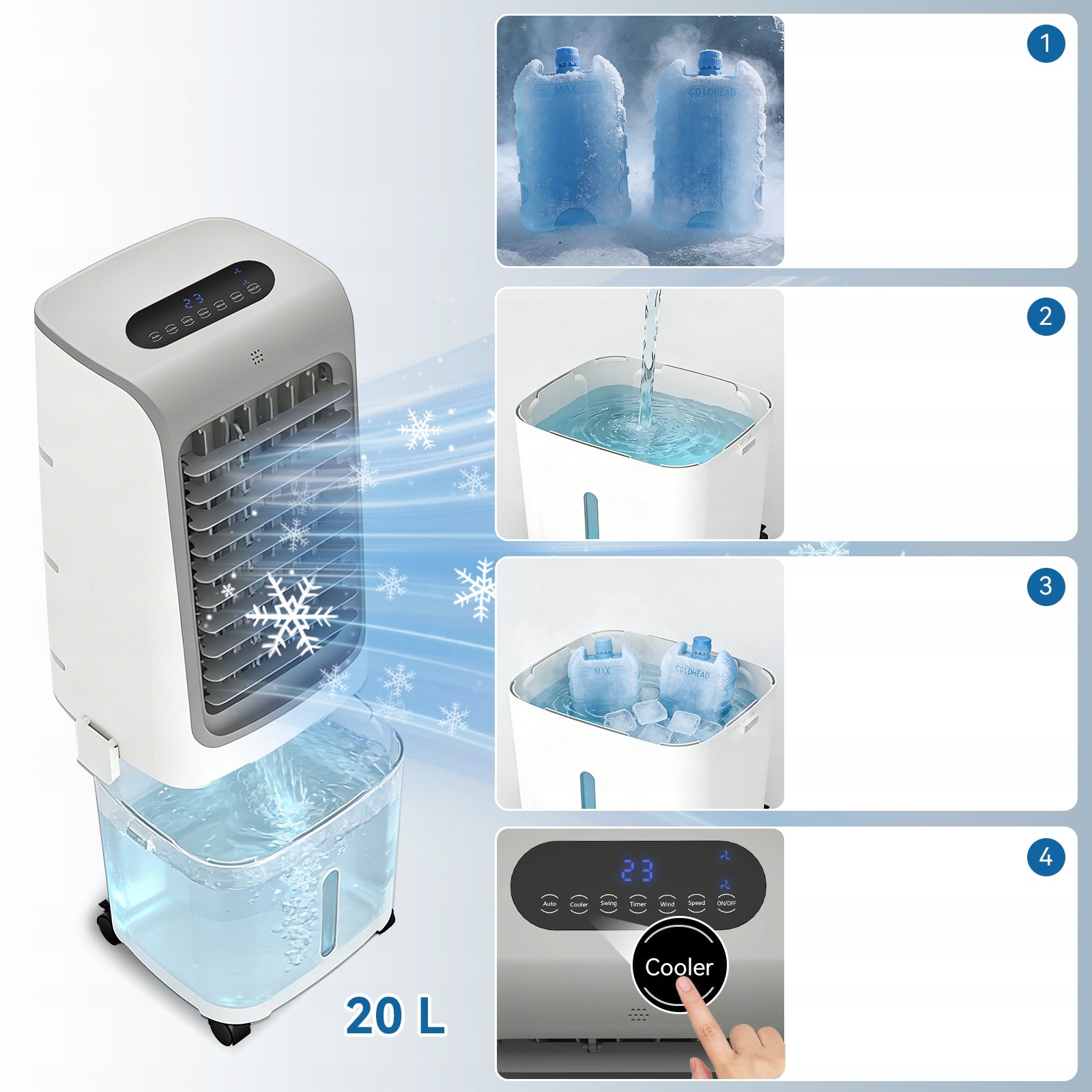 3in1 Evaporative Air Cooler 20L Air Conditioner Fan Remote Control Packaging status original