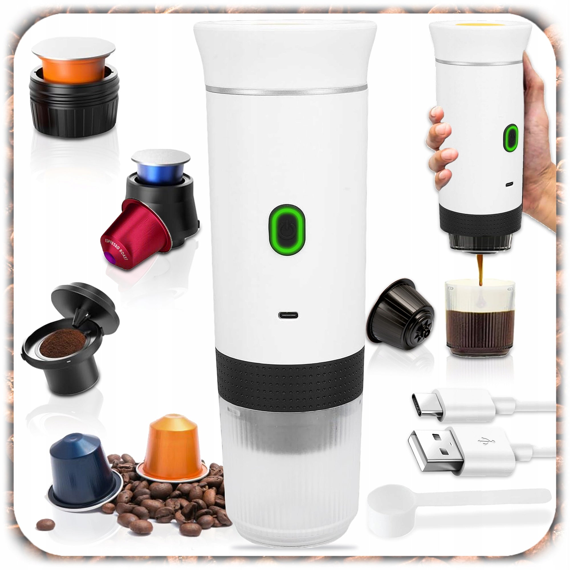 3in1 PORTABLE COFFEE MAKER TOURIST PRESSURE GROUND CAPSULES Packaging status original