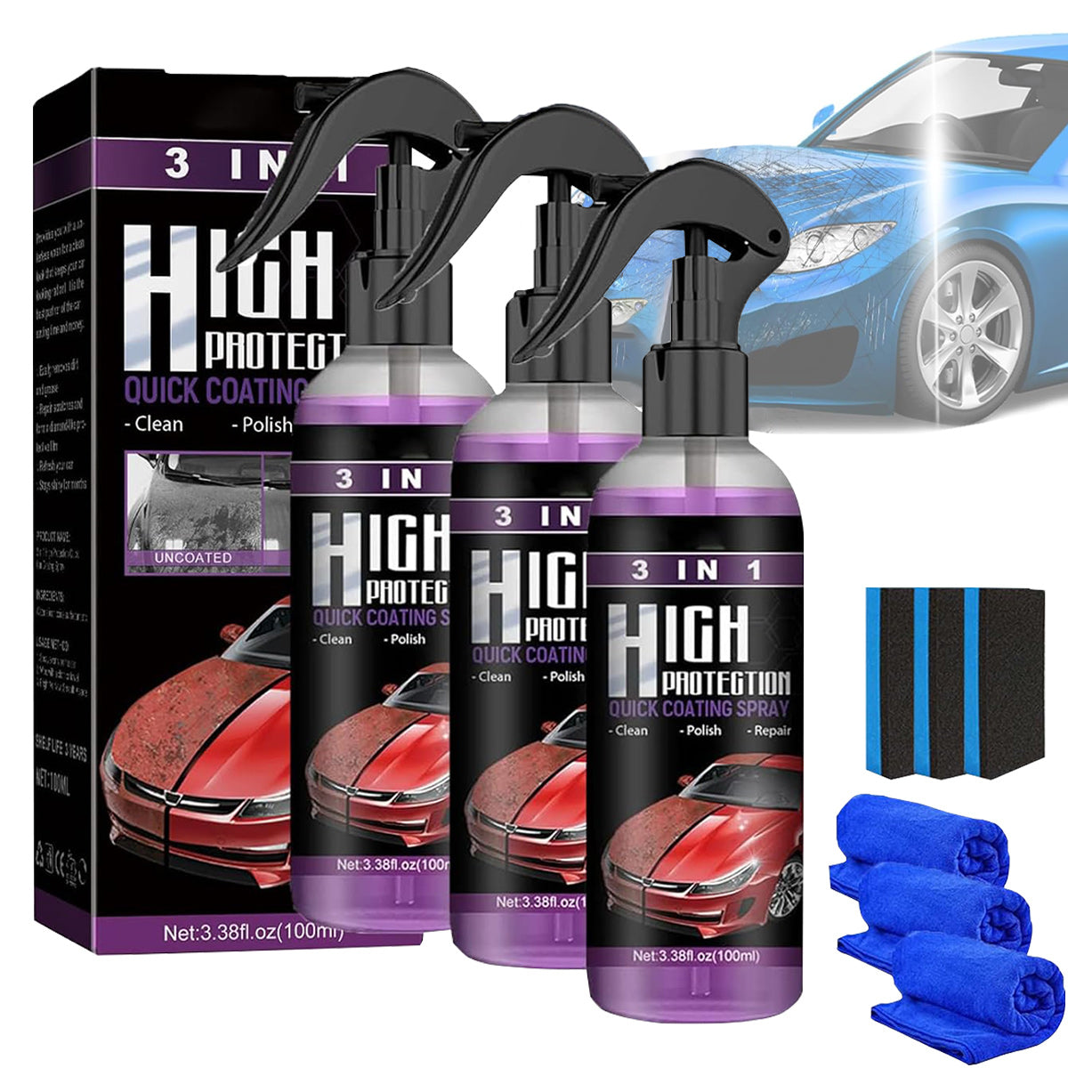 3in1 Quick Detailer Hydrophobic Coating for Varnish Shine Car Protection