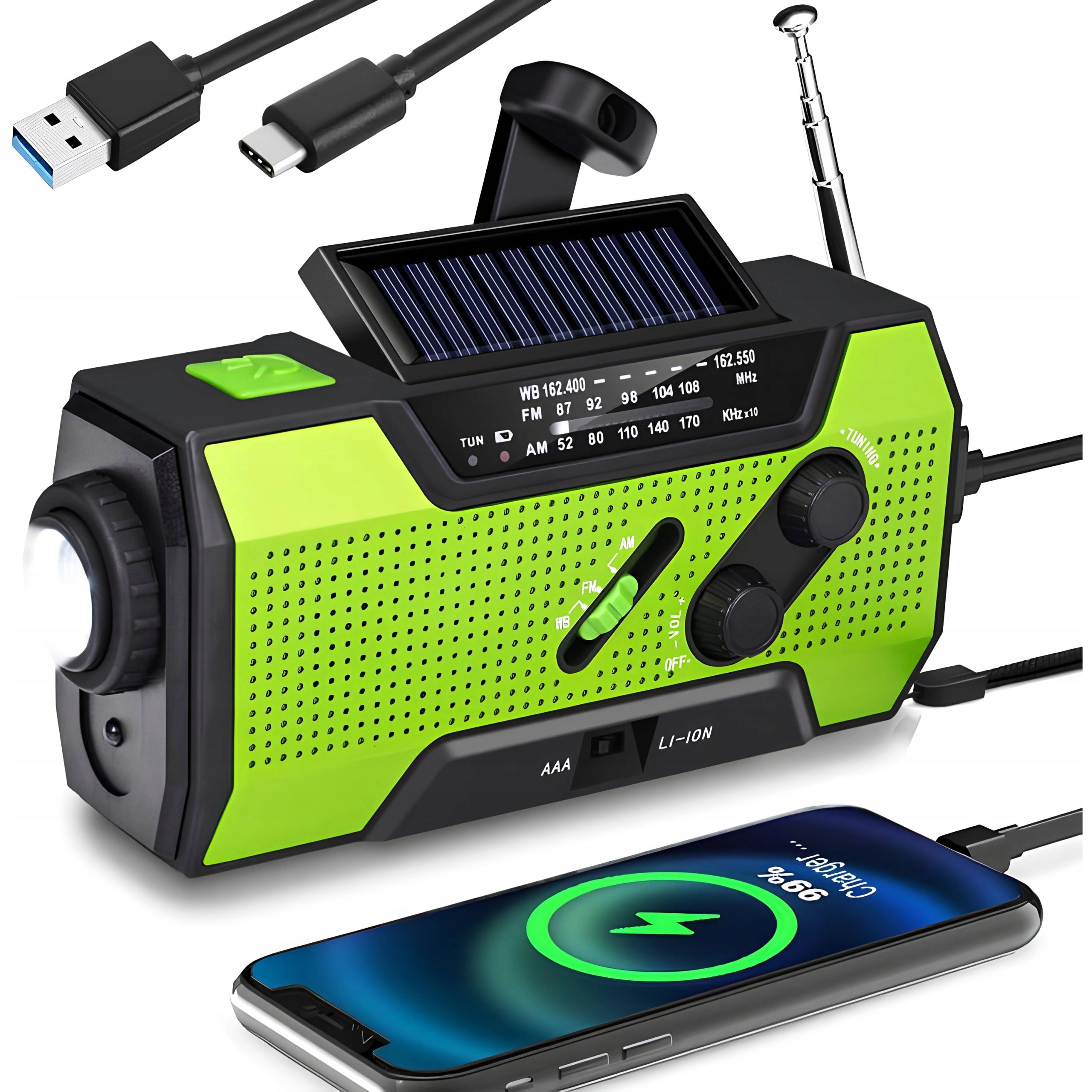 3in1 RADIO PORTABLE SOLAR CRANK DYNAMO EMERGENCY FLASHLIGHT POWERBANK 2000