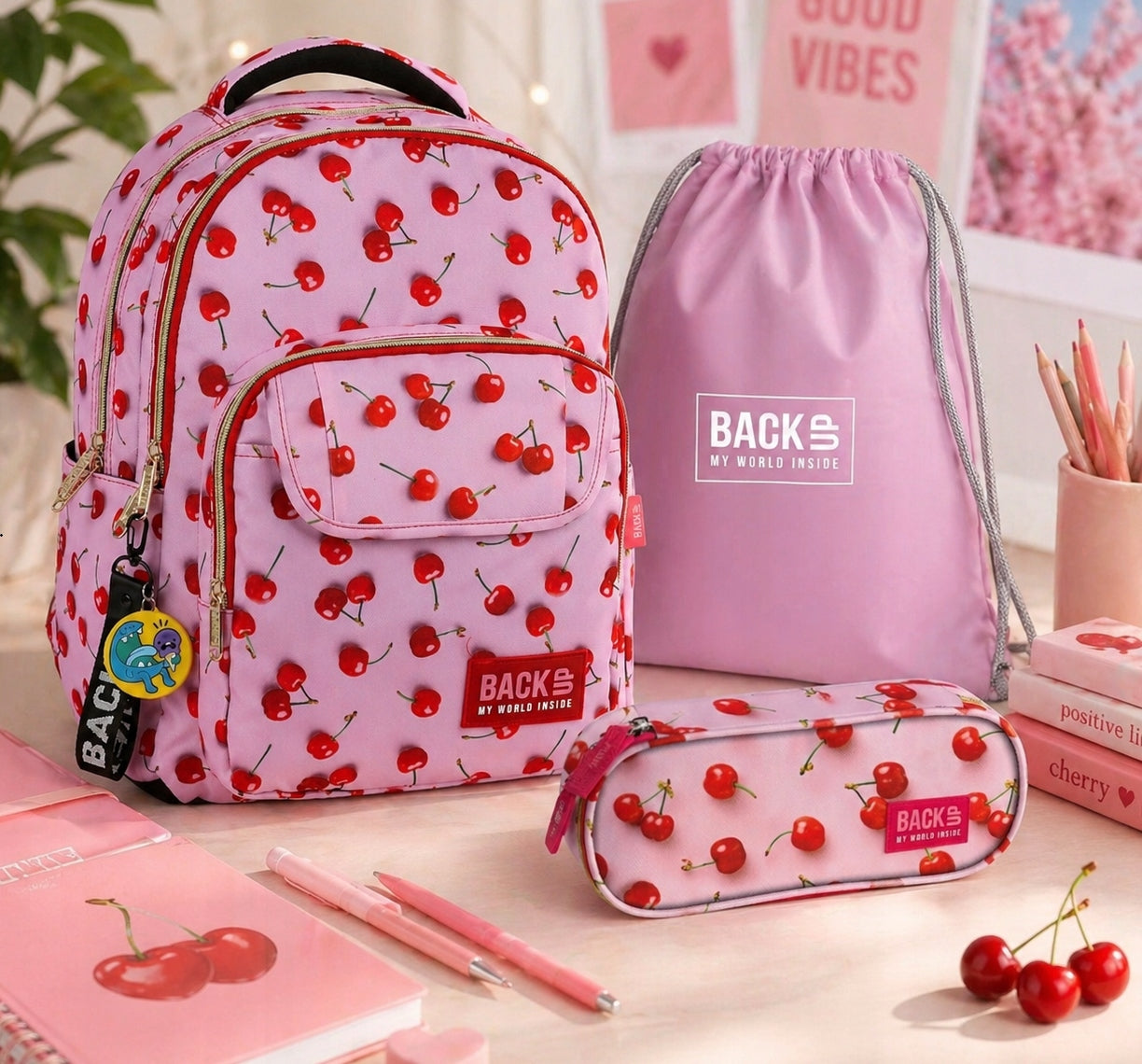 3in1 SCHOOL BACKPACK CHERRY BACKPACK FOR GIRLS CHERRY